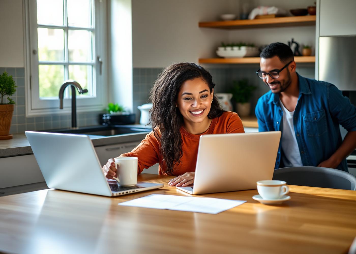A couple exploring new income opportunities at home